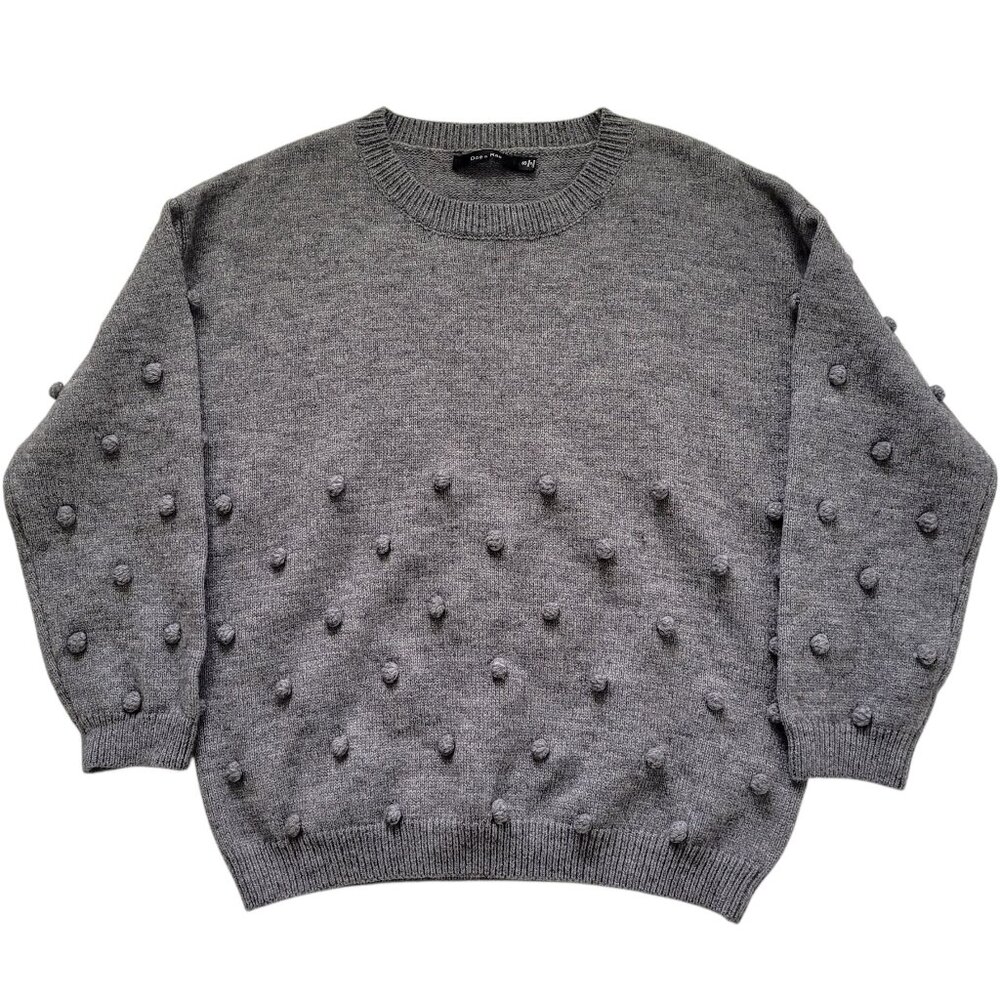 Doe & Rae Pom Pom Pullover Sweater Gray Womens Small Cottagecore Boho NWT